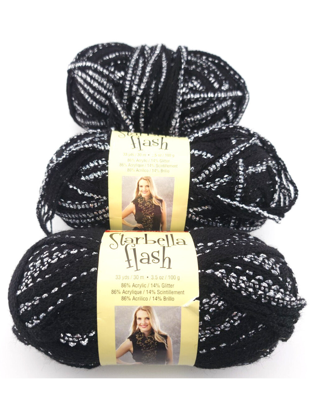 Lot of 2 + 1 Open Skeins - Premier Yarns Starbella Starry Black Metallic Silver